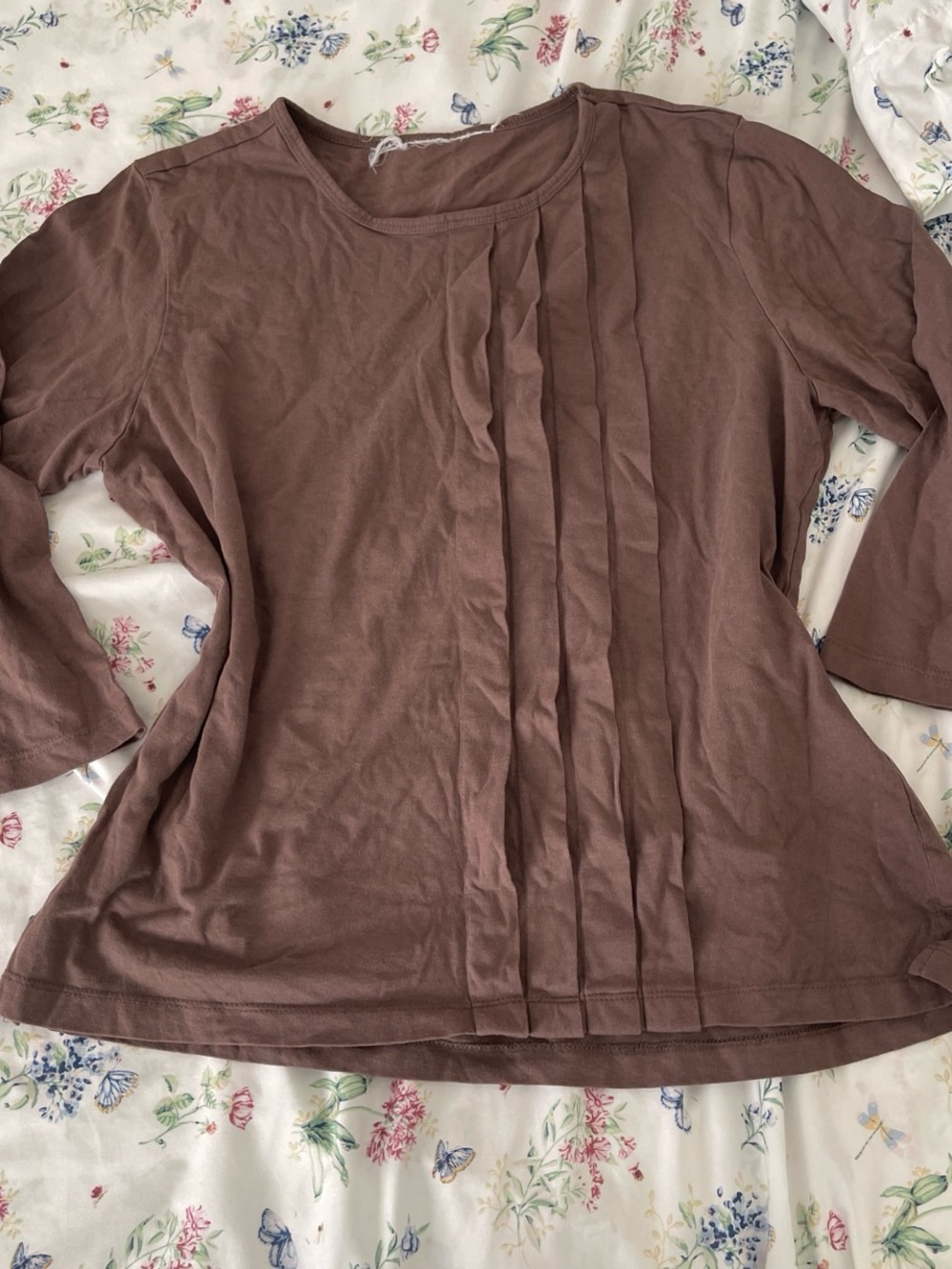 Women’s Pleated Front Long Sleeve Top - Mauve Brown